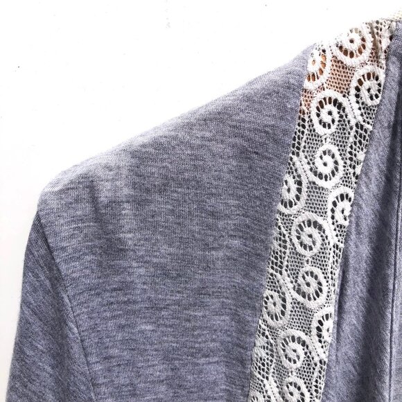 Anne Klein 2 open front cardigan women S gray lace trim kimono lounge casual - Picture 3 of 9